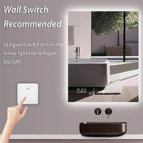 BMIS TOUCH SCREEN MIRROR WITH BLUETOOTH - 18 inch x 24 inch = 3 sq ft, White